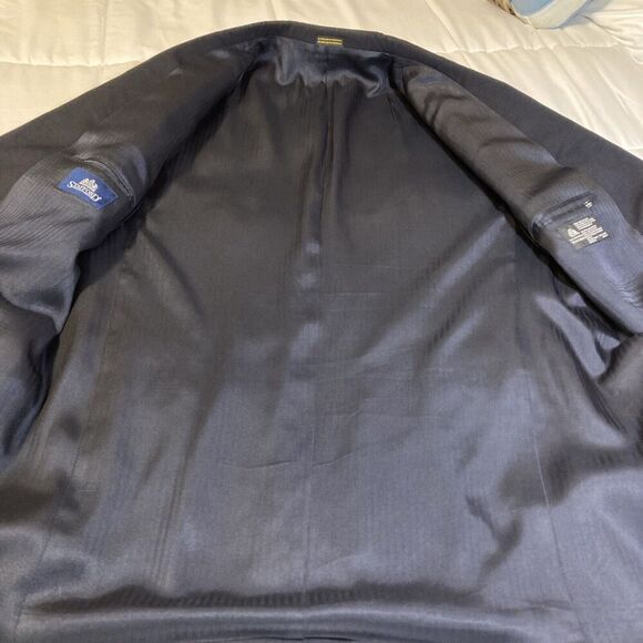 Stafford Suit Jacket 48L Navy Blue 3 Button Blazer - Picture 9 of 16
